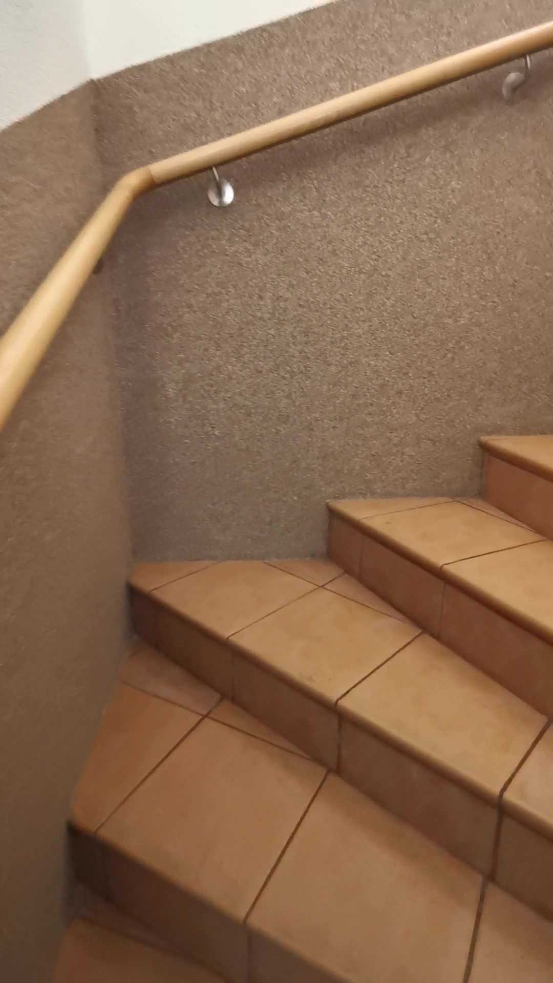 Standbild aus dem Video zum Machbarkeitstest: Treppenhaus mit Holzhandlauf und Fliesenstufen
